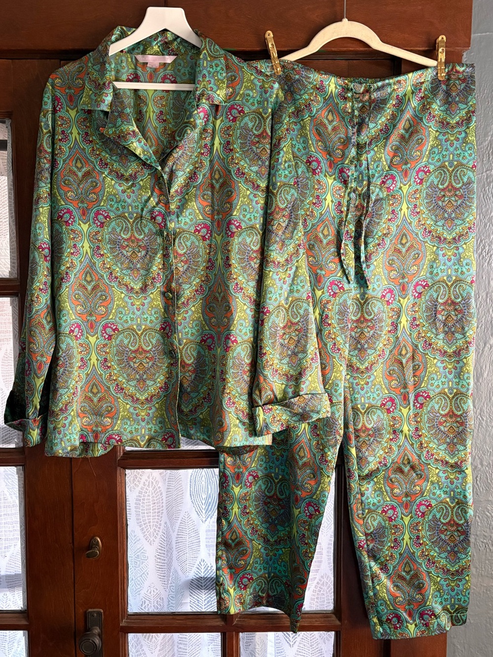 VTG 90s/Y2K Victoria's Secret Teal and Green Paisley Satin Pajama Set Medium
